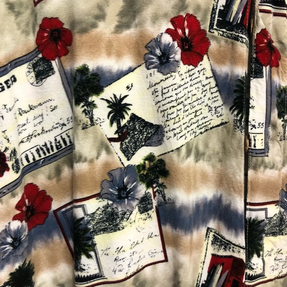 M.E. Sport Hawaiian Shirt Men's Size Medium Wood Buttons